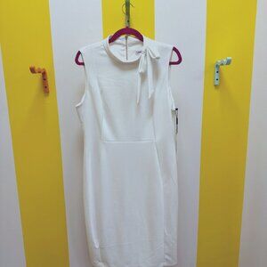 White Sleeveless Calvin Klein Pencil Dress with Tie Neck NWT